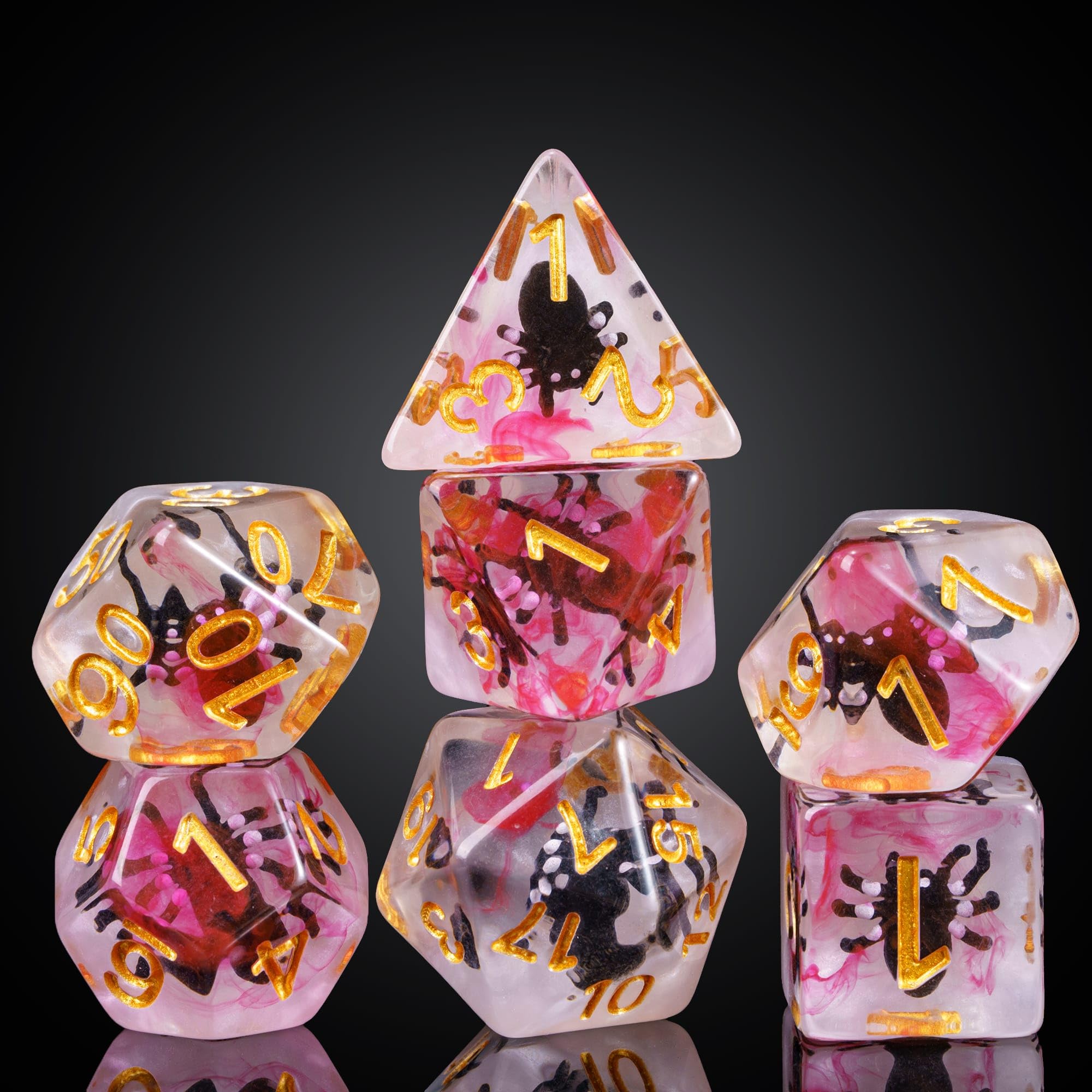 cusdie 7-Die DND Dice, Polyhedral Dice Set Filled with Animal, for Role Playing Game Dungeons and Dragons D&D Dice（Black Spider） — image 1