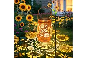 STADECO Sunflower Solar Lanterns Outdoor Waterproof, Christmas Gifts for Women Mom Grandma, Metal Hanging Lantern Solar Lights LED Decoration with Shepherd Hook Outside for Yard, Patio, Porch, Garden Decor