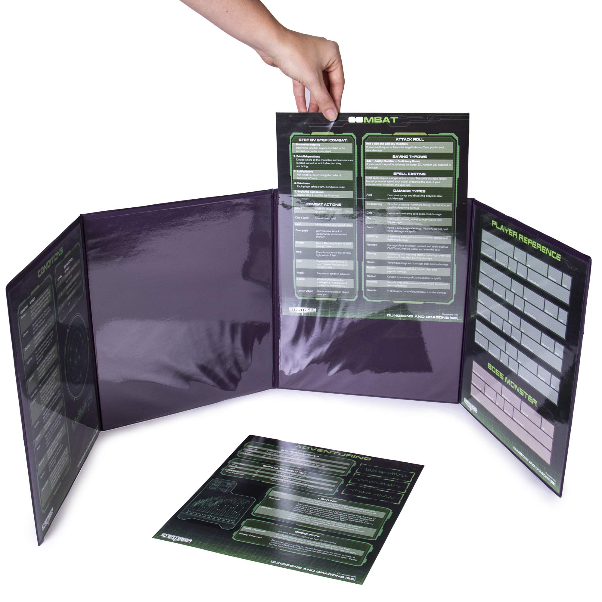 Stratagem The Master's Tome 4-Panel Customizable GM Screen with Free Inserts – Dry Erase, Dungeon & Game Master Accessory for Tabletop RPG Campaigns (Sci-fi Purple)
