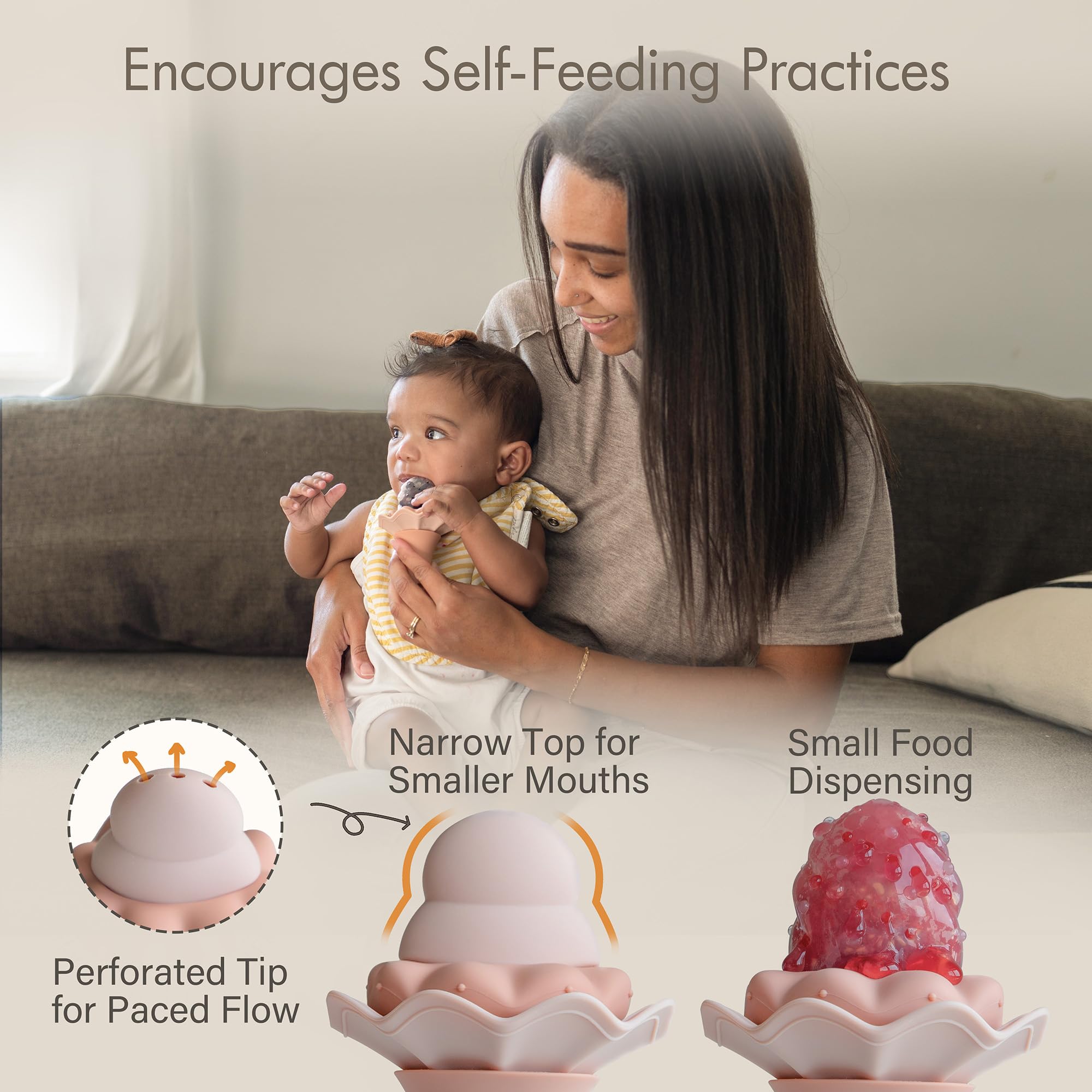 Moonkie Baby Fruit Feeder with Freezer Tray | BPA Free Silicone Infant Food Feeder | Two Sizes Pouches and Breastmilk Popsicle Molds for Cooling Relief | Baby Shower Gifts 4 Months+, 2 Pack