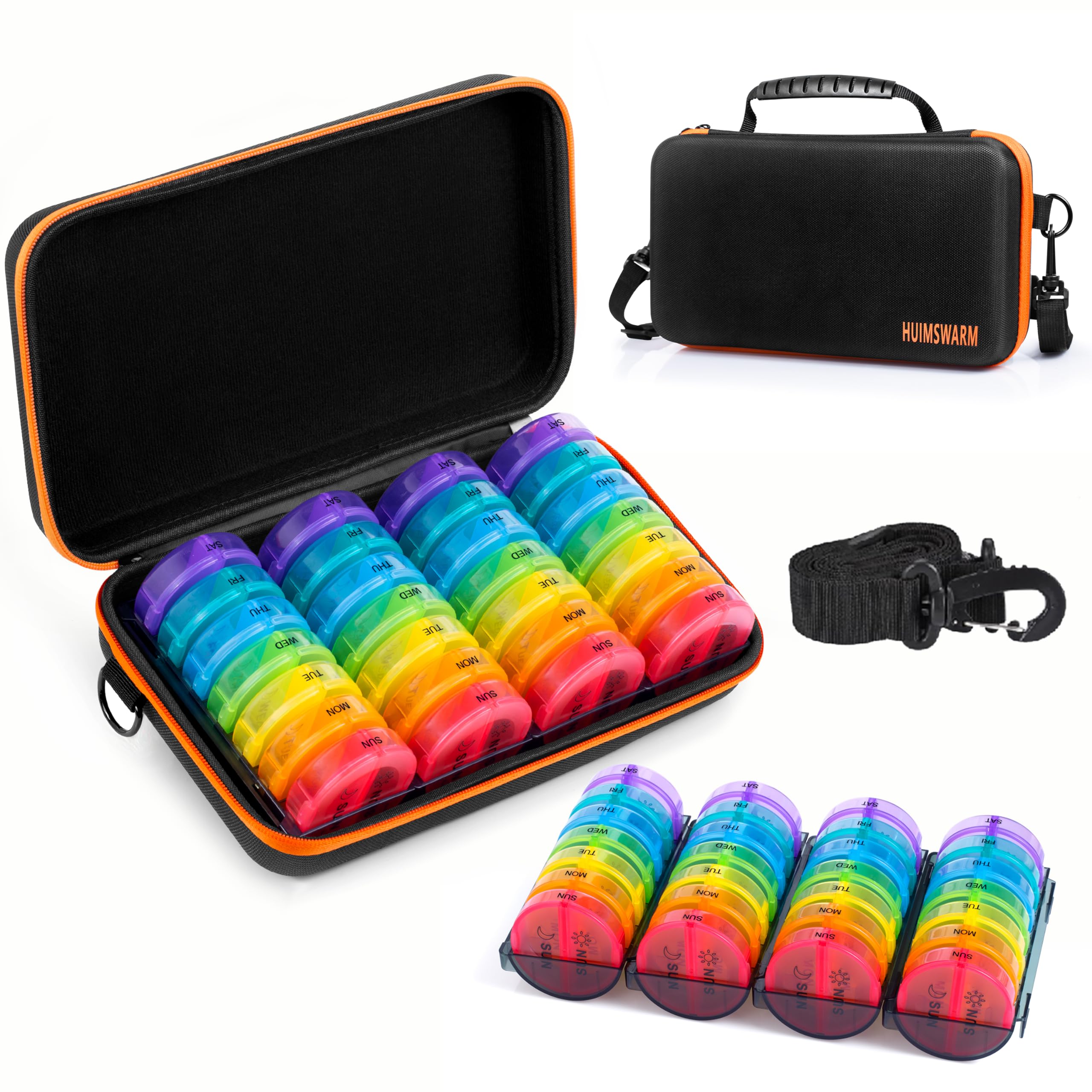 Photo 1 of Monthly Pill Organizer 2 Times A Day,Pill Boxes and Organizer 2 Times A Day,7 Day,Monthly,Can DIY,with Protect Case,Pill Organizer 2 Times with Shoulder Strap .Comfortable Handle,BPA-Free.