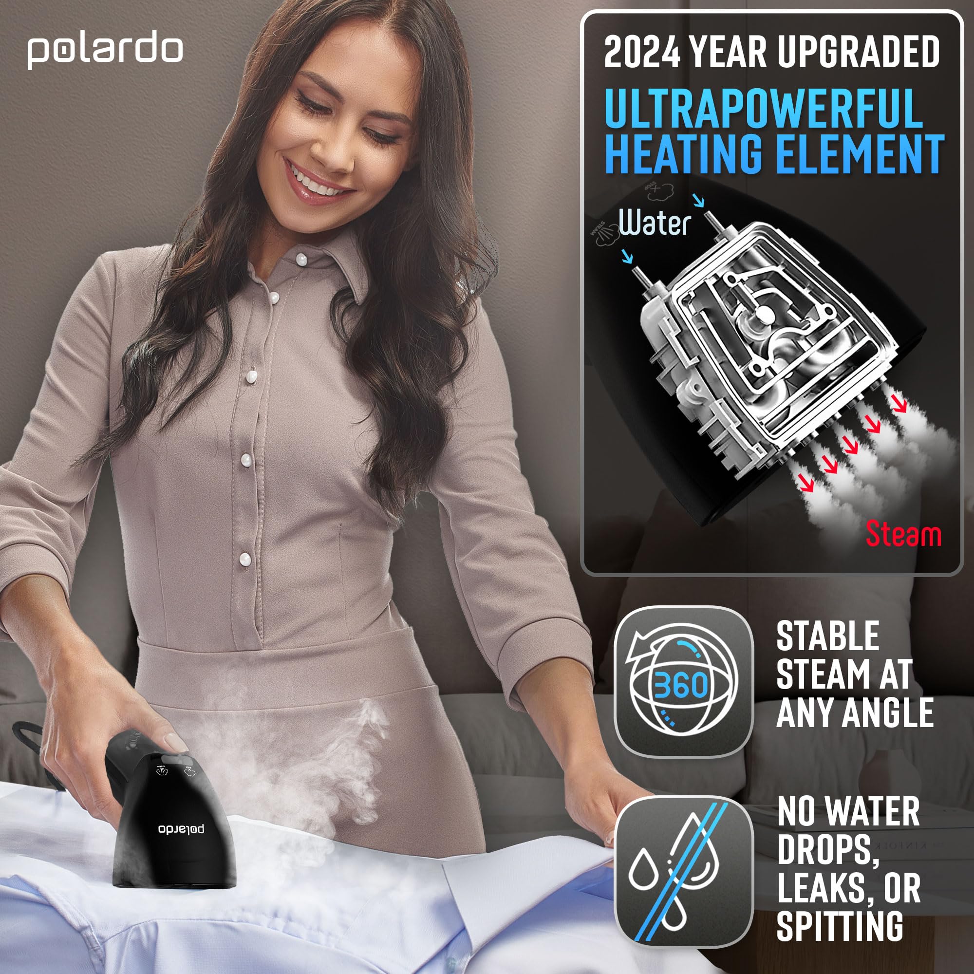 Steamer for Clothes for Europe 220V, Handheld Portable Travel Garment Steamer, Metal Steam Head, 25s Heat Up, Pump System, Mini Size, Hand Held Steamer for Any Fabrics, Black