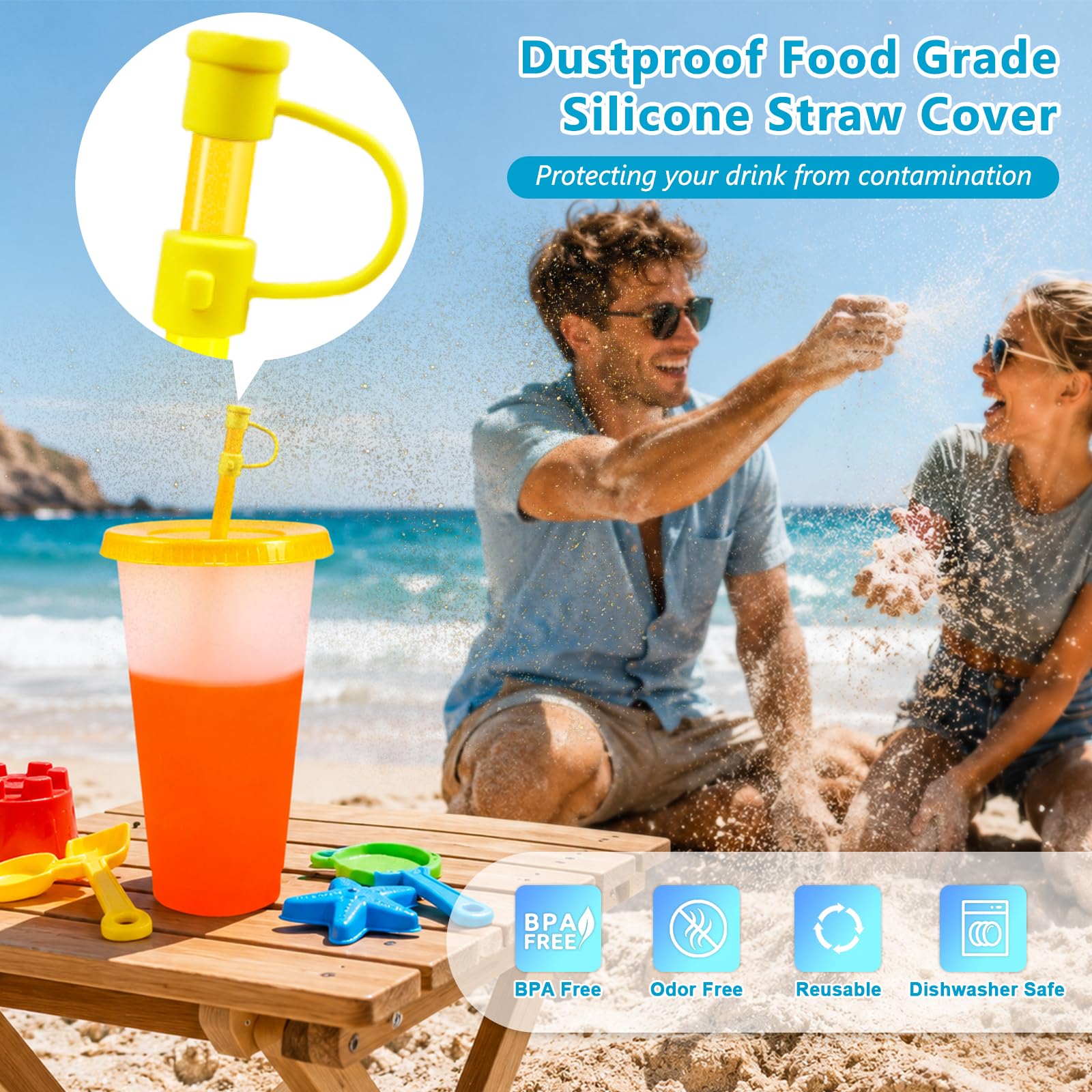 6 Stück Plastikbecher Trinkbecher Becher mit Deckel & Strohhalm Abdeckung - 710ml Mehrweg Tasse Farbwechselbecher Kaffeebecher to go Becher für Eiskaffee Kaltes Trinken Smoothie (mit Stroh Abdeckung) 3