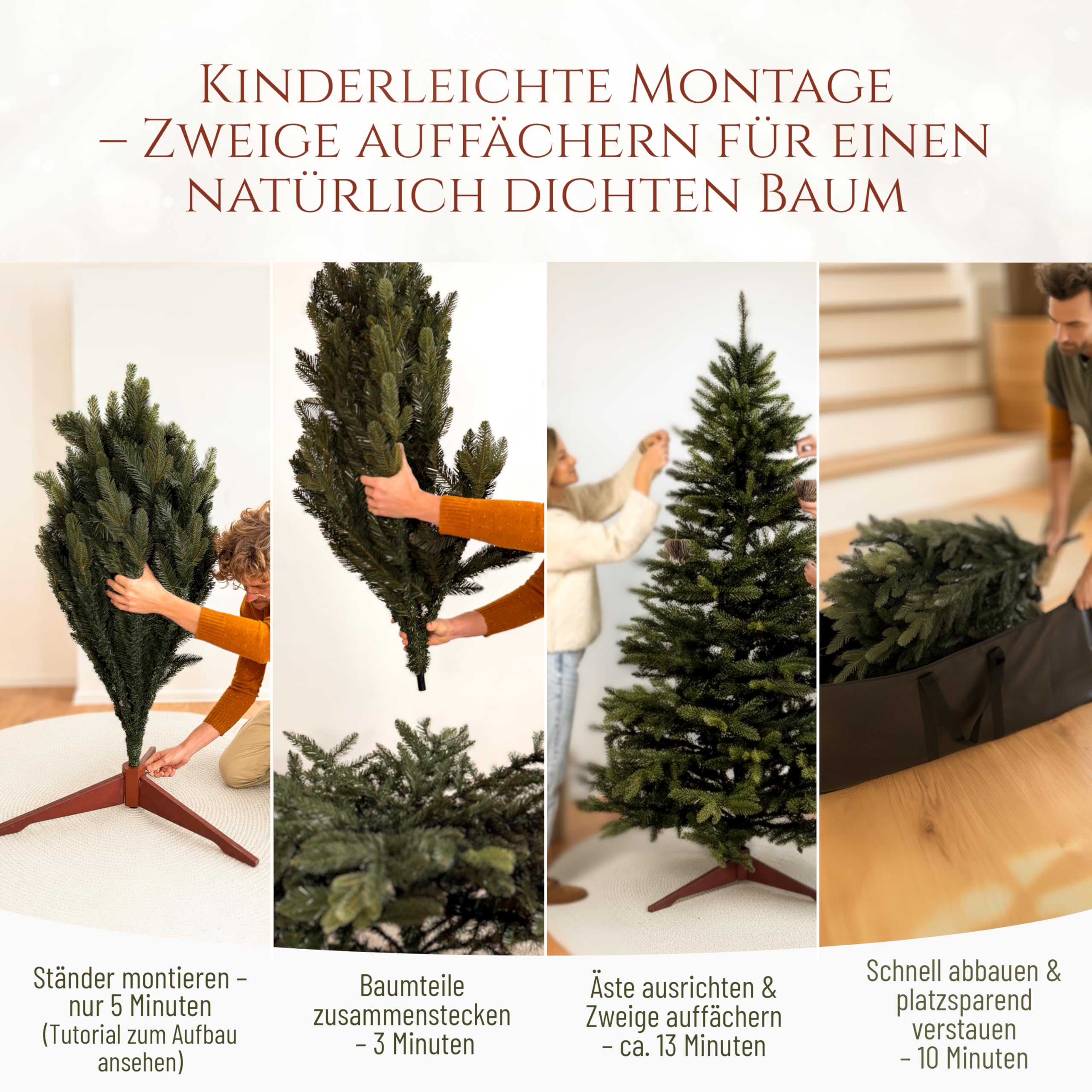 Premium Weihnachtsbaum künstlich 220cm - TESTSIEGER 10 Jahre GARANTIE - Naturgetreu, dichte Zweige, Künstlicher Weihnachtsbaum mit Holzständer – Tannenbaum künstlich von Pure Living