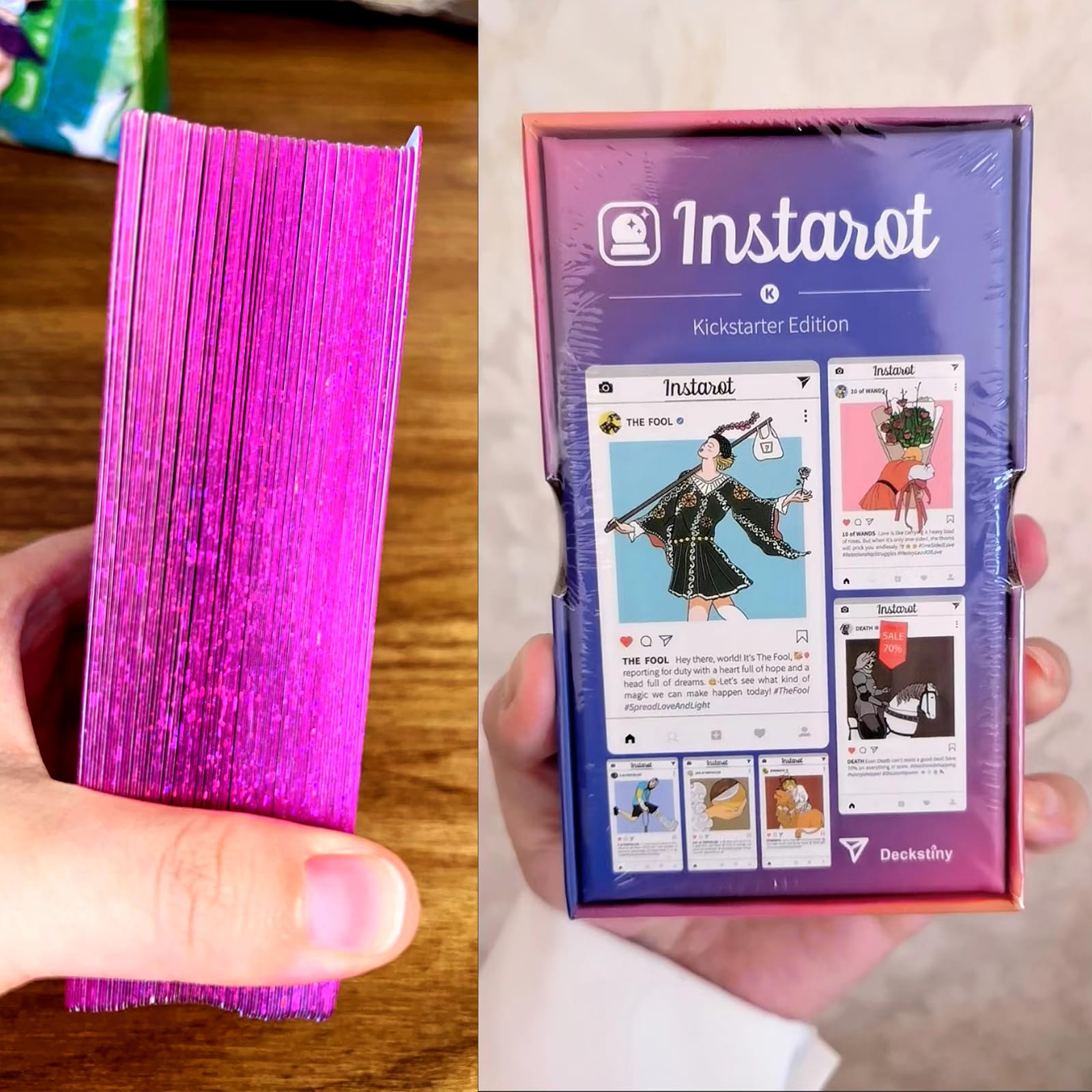 Atesswy InsTarot: 78-Card Social Lifestyle Tarot Deck | Sparkling Purple Edges | Standard Size: 4.75