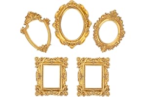 Kichvoe 5Pcs Gold Vintage Photo Frame Props Set European Style Resin Mini Picture Holders for Desktop Decoration Creative Sma