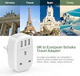 Iroussa UK to EU Adapter Plug 2 Pack with 3 USB Ports Schuko Type E/F view 5