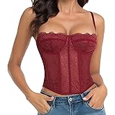 Raxnode Lace Bustier Corset Tops for Women - Sexy Going Out Party Club Top with Buckle