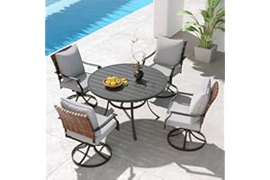 Grand patio 5-Piece Outdoor Dining Set, 4 Leather-Look Wicker Swivel Patio Chairs & 1 Round Dining Table, Black