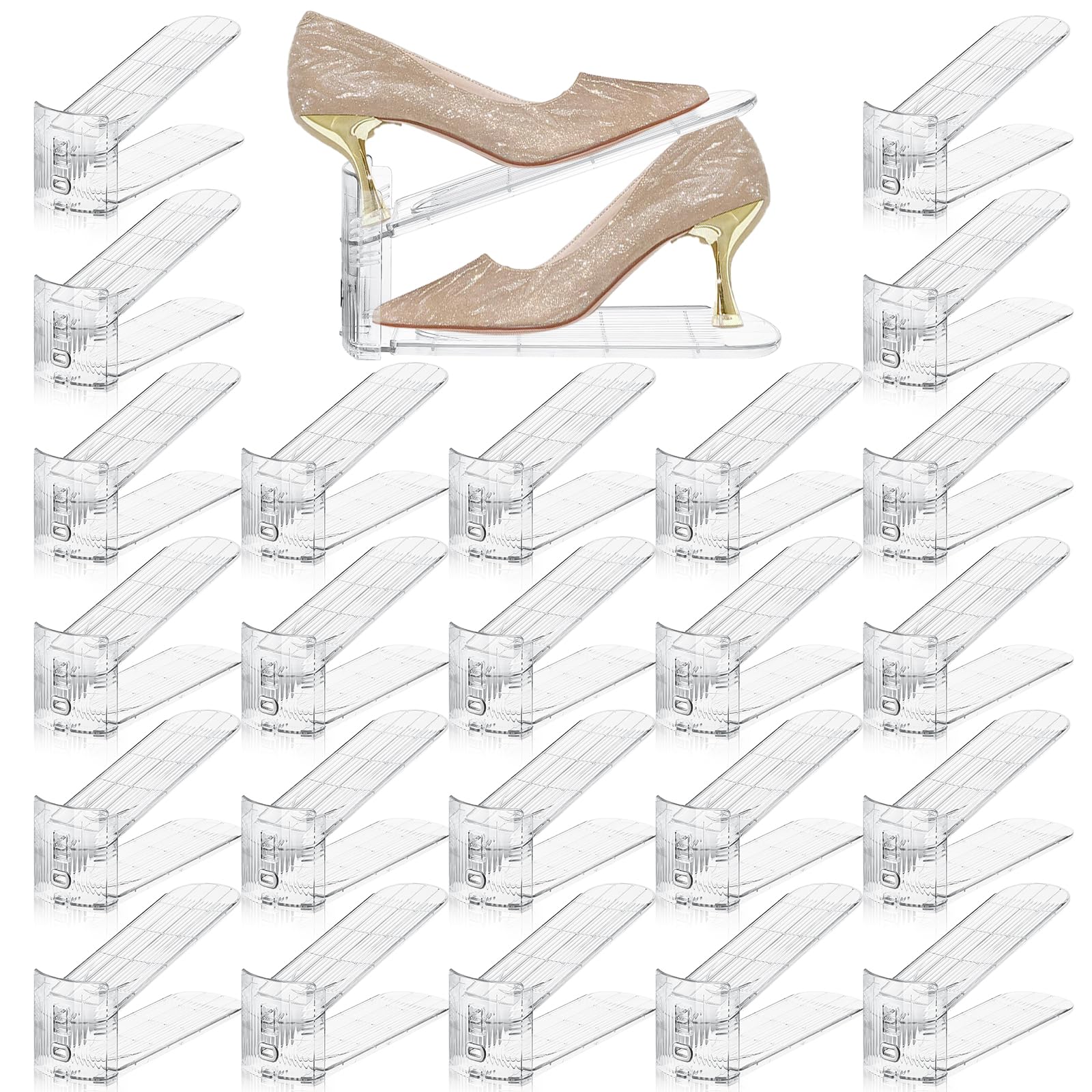 Photo 1 of FENRUNXU Shoe Slots Organizer for Closet,24 Pack Shoe Stacker Shoe Rack Organizer for Closet Space Saver Storage Shoe Holder Organization(Transparent)