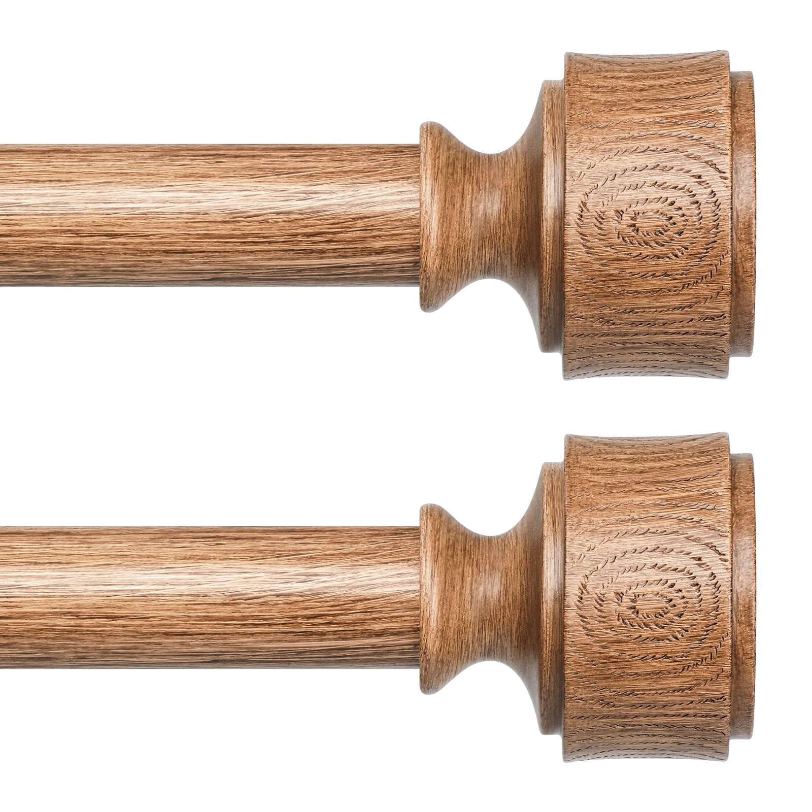 Photo 1 of 2 Pack Wood Curtain Rods for Windows 48 to 84 Inch, Adjustable Decorative 1'' Heavy Duty Metal Curtain Rod with Modern Faux Wood Grain Finials, Rustic Farmhouse Bedroom Boho Drapery Pole