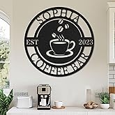 Personalized Coffee Bar Sign, Custom Coffee Decor for Kitchen, Custom Cafe Wall Art with Personalized Name, Customized Business Sign for Cafe, Bar, Restaurant, Vintage Metal Logo Decorations