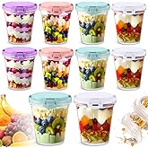 Blushtier 10 Pcs Overnight Oats Containers with Lids 24 oz Leak Proof Oats Jars Reusable Plastic Food Storage Meal Prep Container for Yogurt Cereal Soup Milk Salad Dishwasher Safe