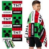 Minecraft Beach Towel for Kids Teens 2 Clothes Pins Creeper 100% Cotton Pool Towels TNT Bath Towel Beach Accessories Holiday Essentials 55x27 inch