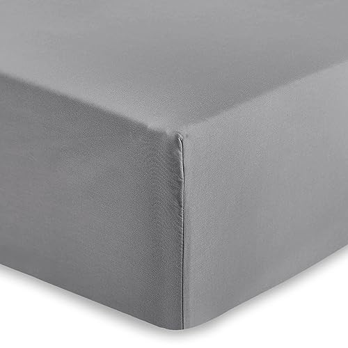 AMEHA Fitted Sheet Double 25 cm Deep Bed Sheets Easy Care Brushed Microfiber Elastic Fitted Bed Sheet Shrinkage Resistant (Grey, 137 x 191cm)