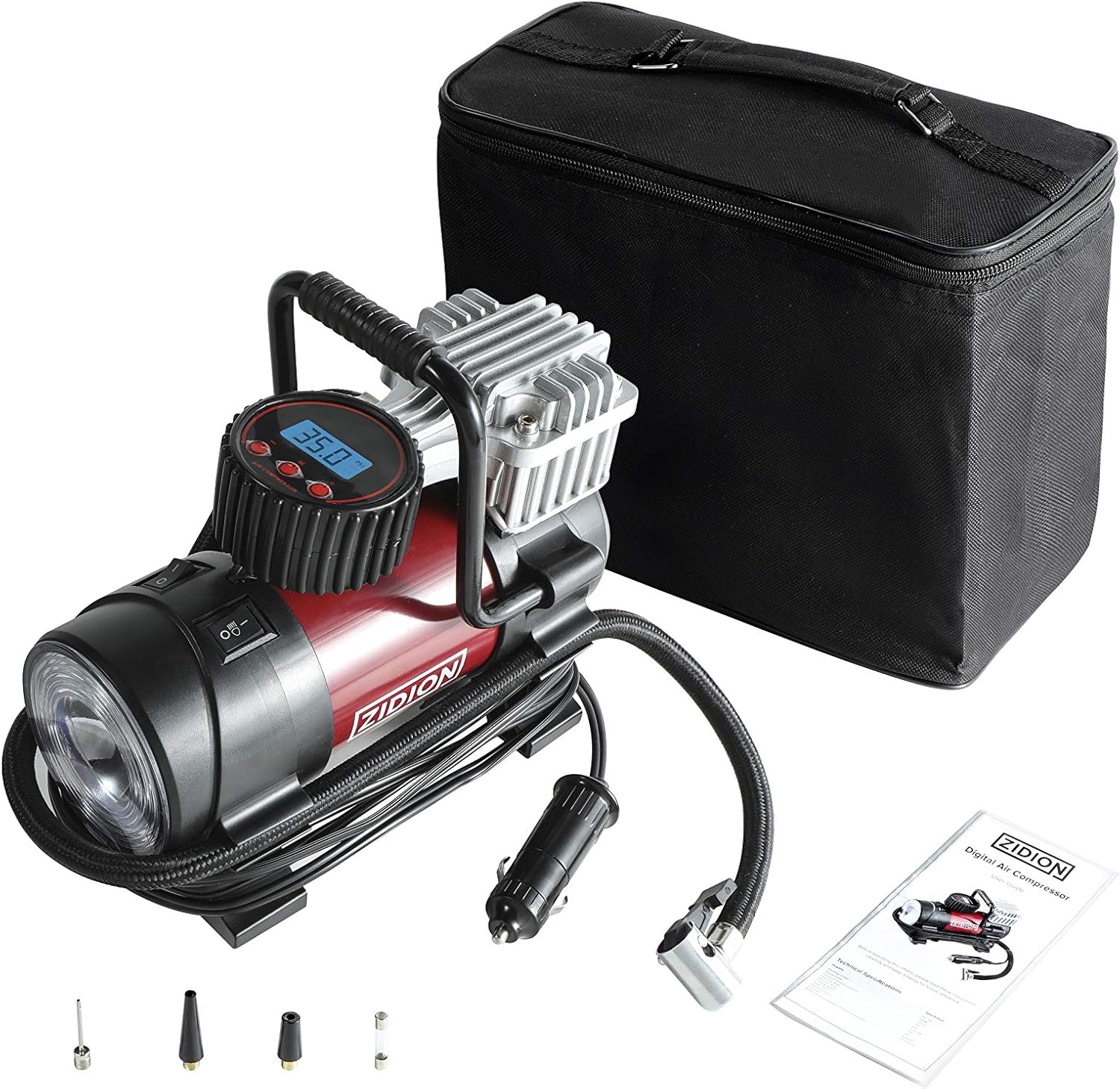 Zidion Air Compressor - Portable Tire Inflator for Cars, Bikes, SUVs, Swimming Pool Accessories, Inflatable Kayaks - Plugs Into 12V Cigarette Lighter Socket - 10ft Power Cord: Home Improvement