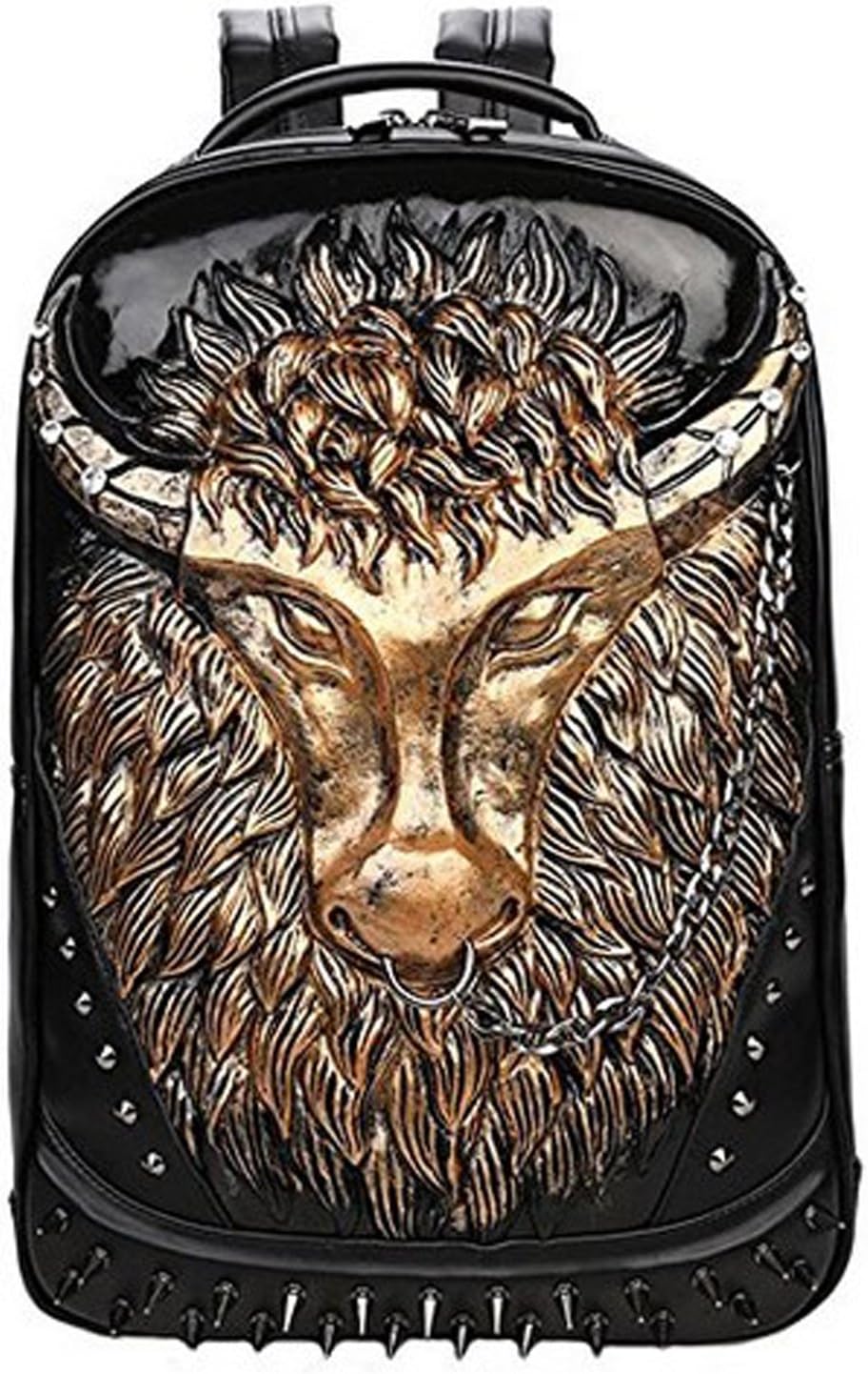 3D Bull Backpack School Laptop Bag with Chain Nose Ring