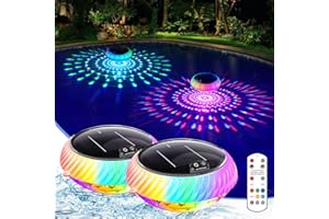 Askyli Floating Pool Lights Solar with Remote, 7.6 Inch RGB Up and Down Color Changing Solar Pool Lights That Float with Dynamic Lighting Effects, Floating Light for Pools, Party, Decor(2)