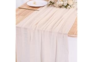 SAJOO 13ft Beige Cheesecloth Table Runner Boho Gauze Table Runner for Baby Shower 35x157 Inches Cheese Cloth Table Runner for Wedding Bridal Party Home Decorations
