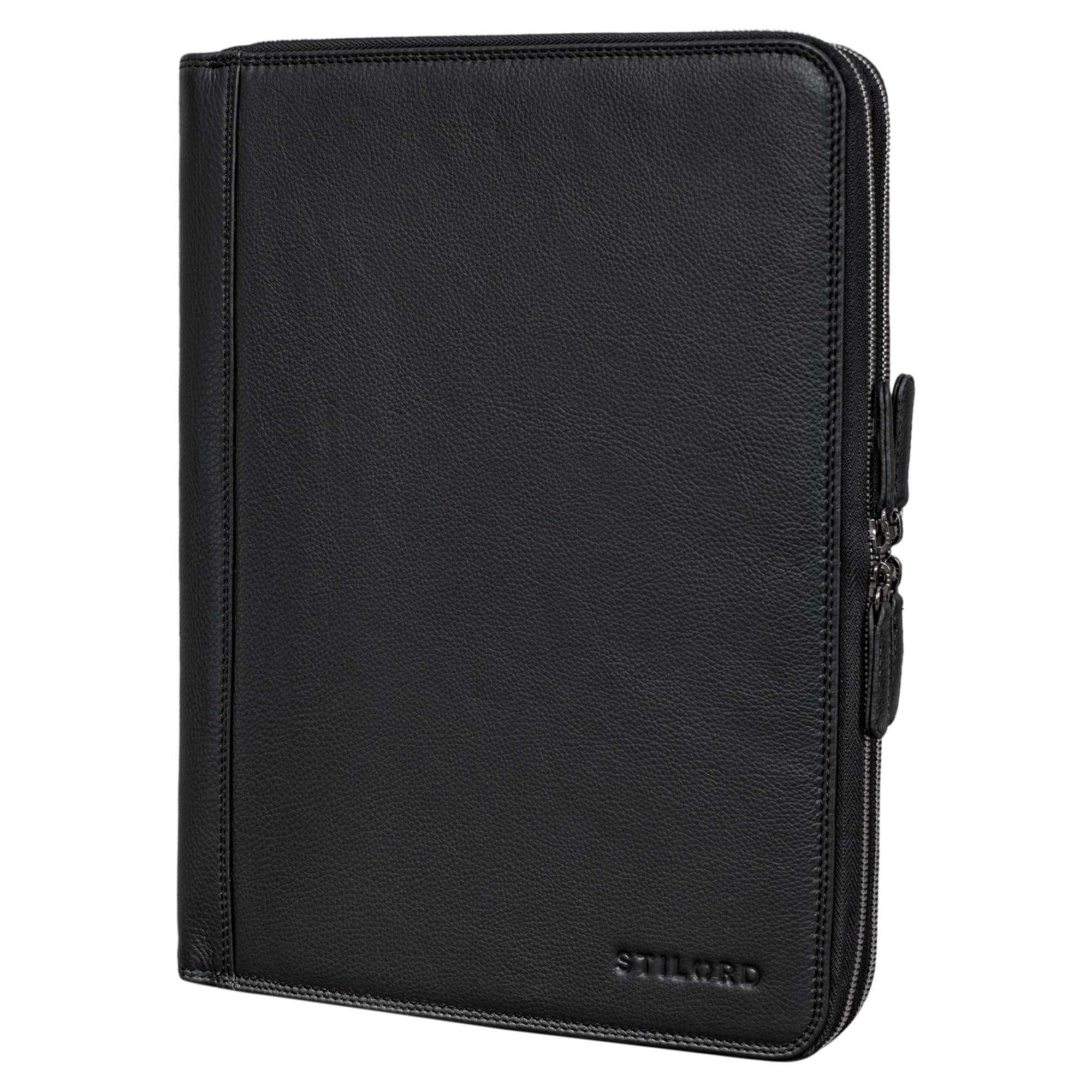 STILORD 'Ferris' Leather Document Folder A4 XL Vintage Conference Folder for 13,3 inch Laptops MacBook PC Case Bag Organiser Notebook Genuine Leather, Colour:Black