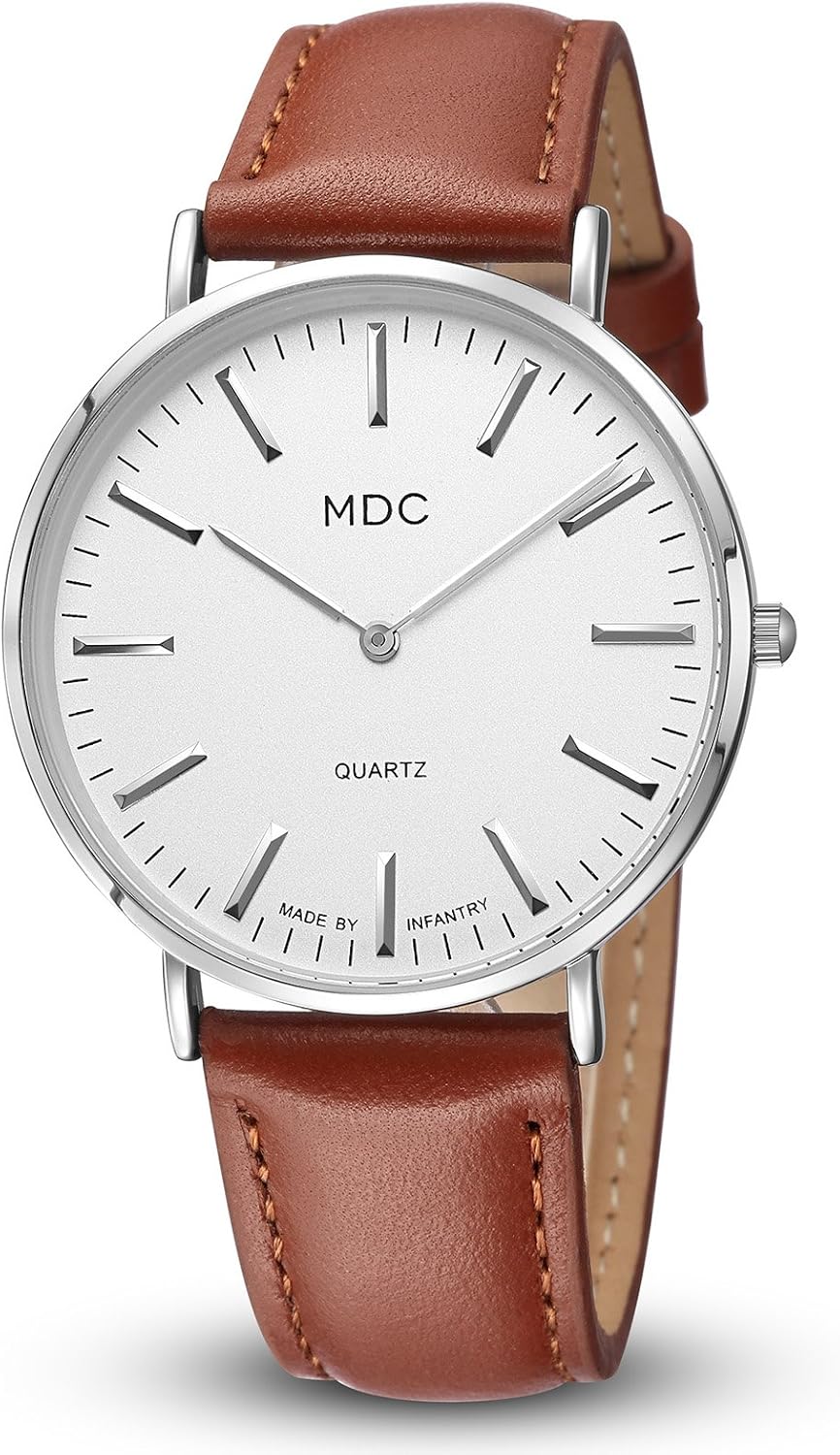 MDC Mens Analog Brown Leather Watch Man Minimalist Wrist Watches for