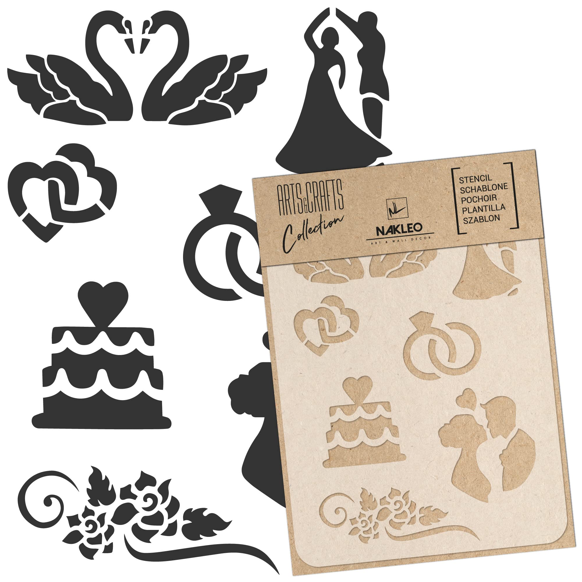 NAKLEO Painting Stencil for Crafts A5 15x21cm, Wedding Invitation Love Pattern, Reusable Plastic DIY & Scrapbooking Drawing Template, Decoupage Art Home Decor, Wall Wood Fabric Furniture