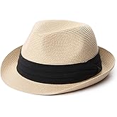 FURTALK Fedora Straw Sun Hat for Men Women Foldable Roll Up Short Brim Trilby Hat Panama Beach Hat UPF 80+