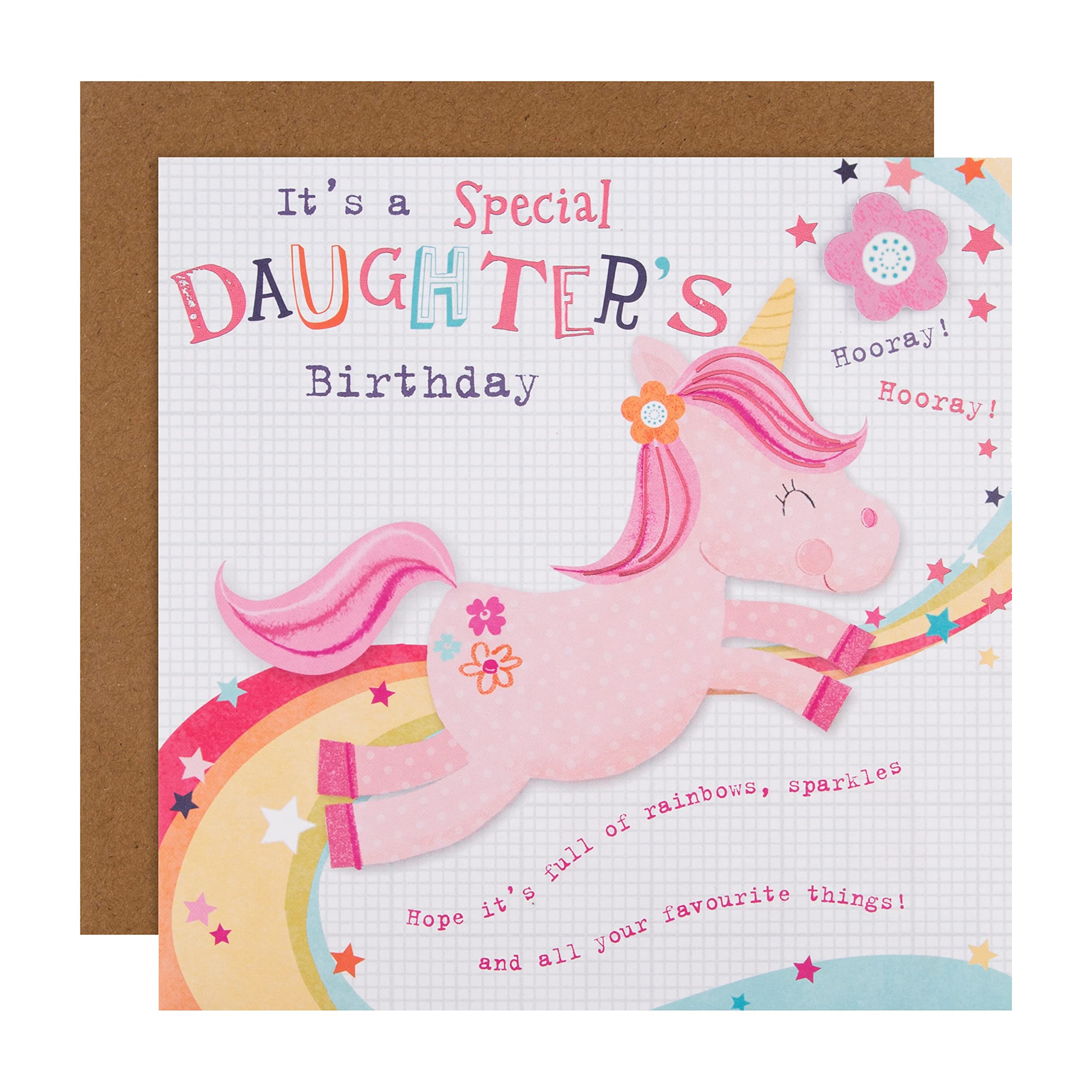 Hallmark Birthday Card for Daughter, Unicorn & Stars Design, Pink