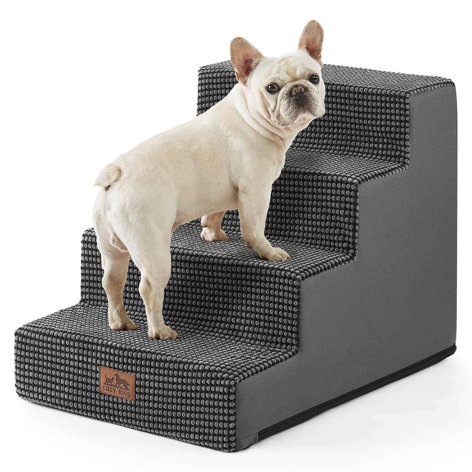 Photo 1 of ****used*****COZY KISS Dog Stairs for Small Dogs, 4 Tier Wider Pet Stairs for Couch and Beds, 17.7" H Non-Slip Dog Steps for Old Cats, Puppy, Small Medium Dogs, 17.7x23.6x17.7 inch, Dark Grey