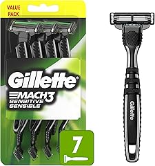 Gillette Mach3 Sensitive Razors for Men, Men’s Disposable Razors, Pivoting Head for Close and Comfortable Shave, 7 Count