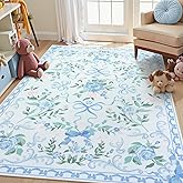 Collive Blue Floral Rugs for Girls, 5x7 Washable Bow Area Rug for Living Room, Cute Ultra-Thin Non Slip Indoor Decor Carpet for Nursery Kids Room Bedroom Playroom (Blue 5' x 7')