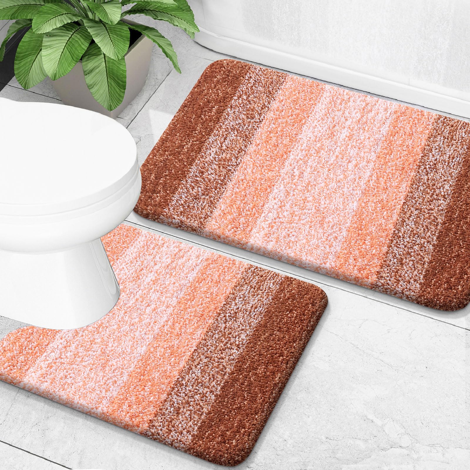 Photo 1 of *MINOR DAMAGE - USED*
OLANLY Bathroom Rug Set 2 Piece, Soft Absorbent Microfiber Bath Mats and U-Shaped Contour Toilet Rug, Non-Slip, Machine Wash Dry, Plush Shaggy Bath Mats for Bathroom (24"x16"+24"x20", Orange)