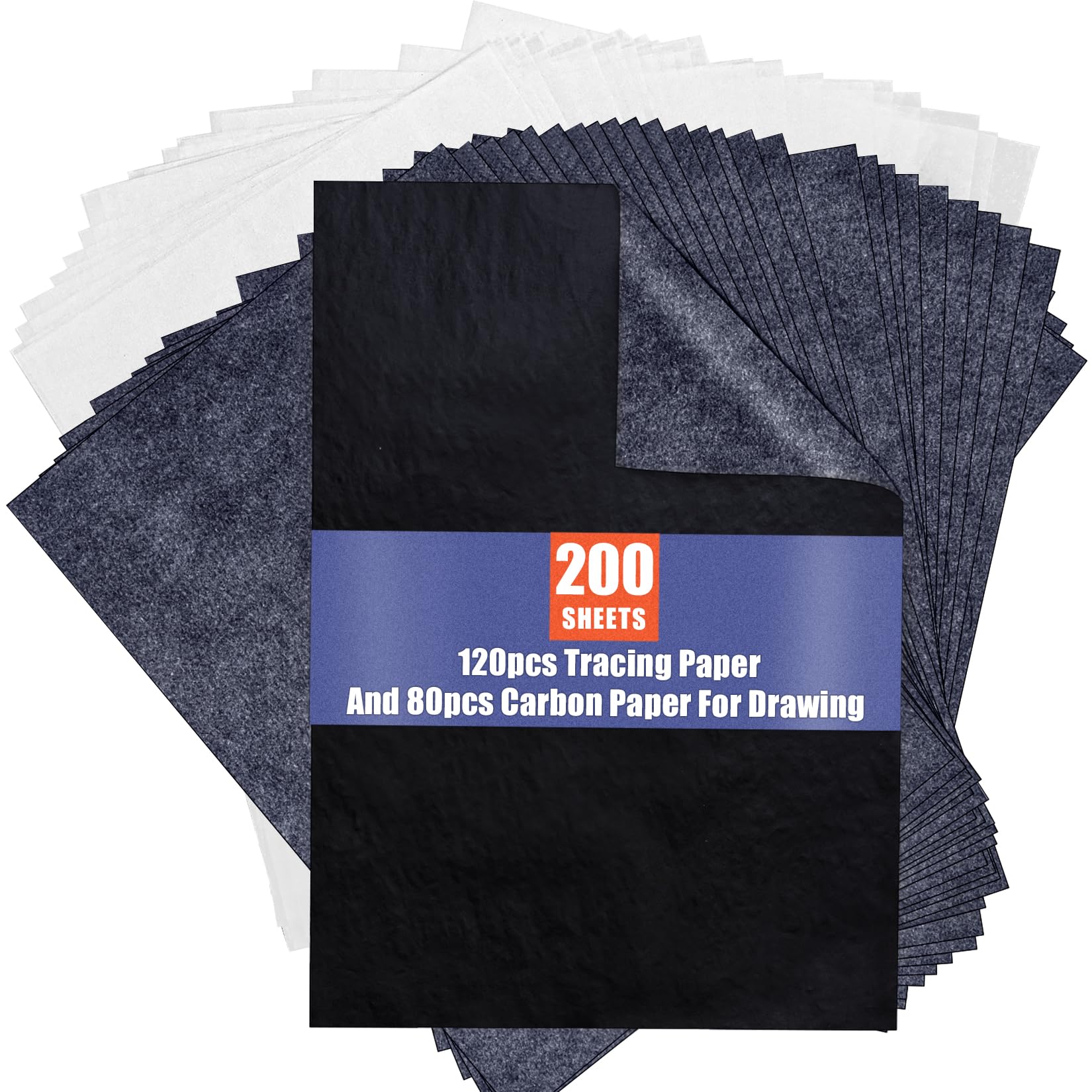 PSLER 120 Sheets White Transfer Paper and 80 Sheets Carbon Transfer Paper with 3PCS Embossing Stylu and 2 PCS Pencil for Wood Burning Craft, Paper, Canvas and Other Art Craft Surfaces(A4 Size)