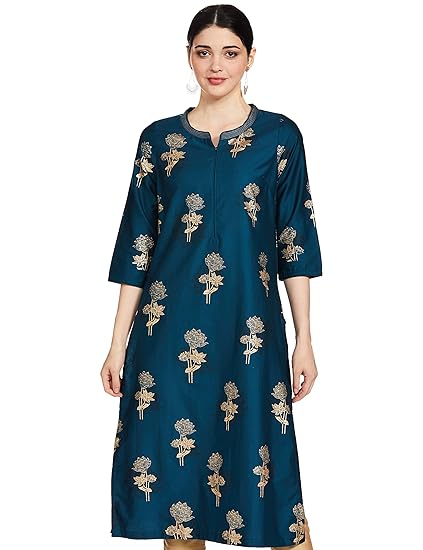 Women's cotton Straight Kurta (KAMAL TA15241_ Ny Blu_ M (34))
