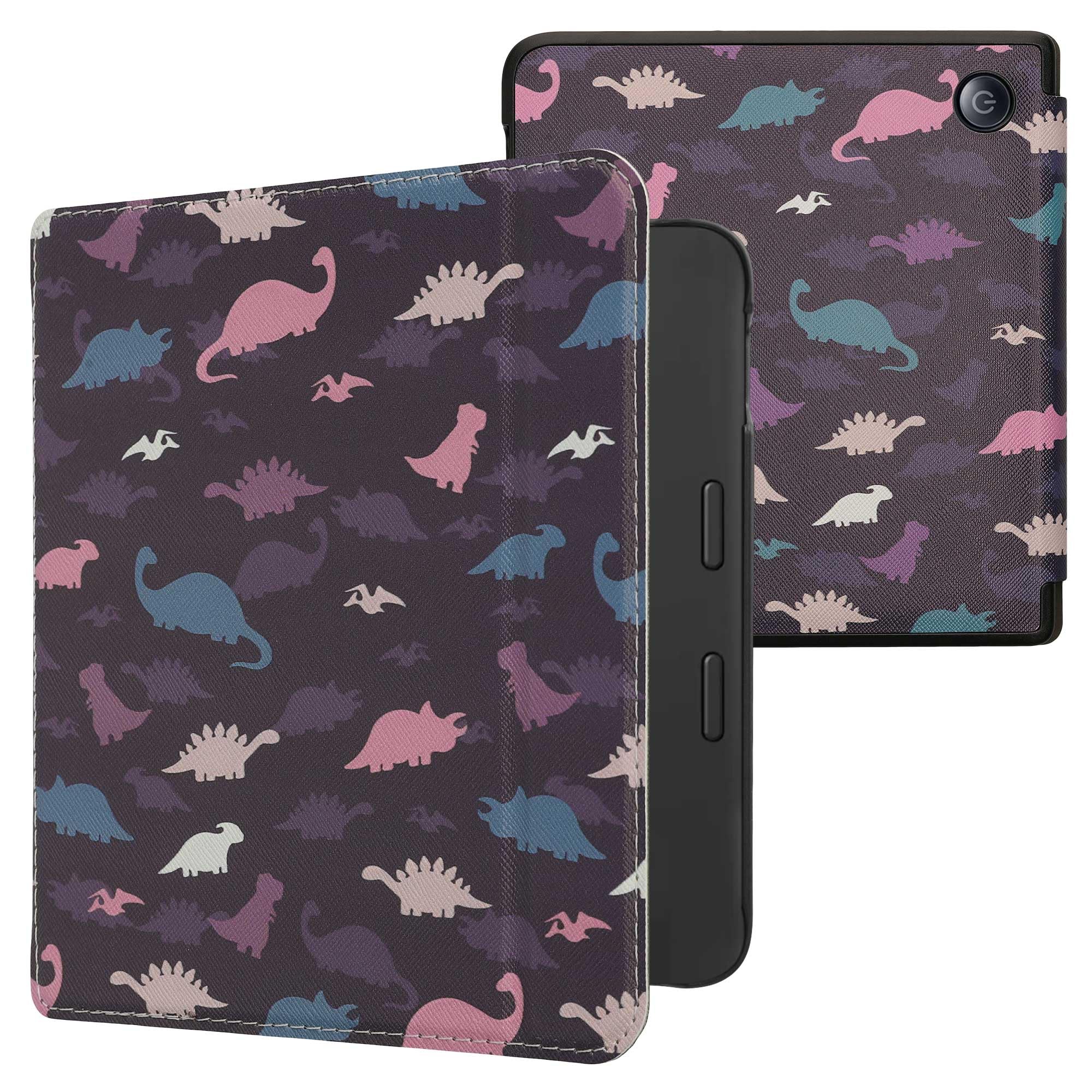 kwmobile Cover for Kobo Libra 2 Case - eReader Cover with auto sleep funktion - Dinosaurs with Violet/Yellow/Blue