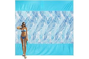 JOYLAMA Beach Blanket Sandproof，Waterproof Beach Mat for Kid Pool, Outdoor Blanket for Beach, Vacation, Picnic Bkanket with Portable Bag, 4 Stakes & 3 Water Bag for 1-5 People(Large)