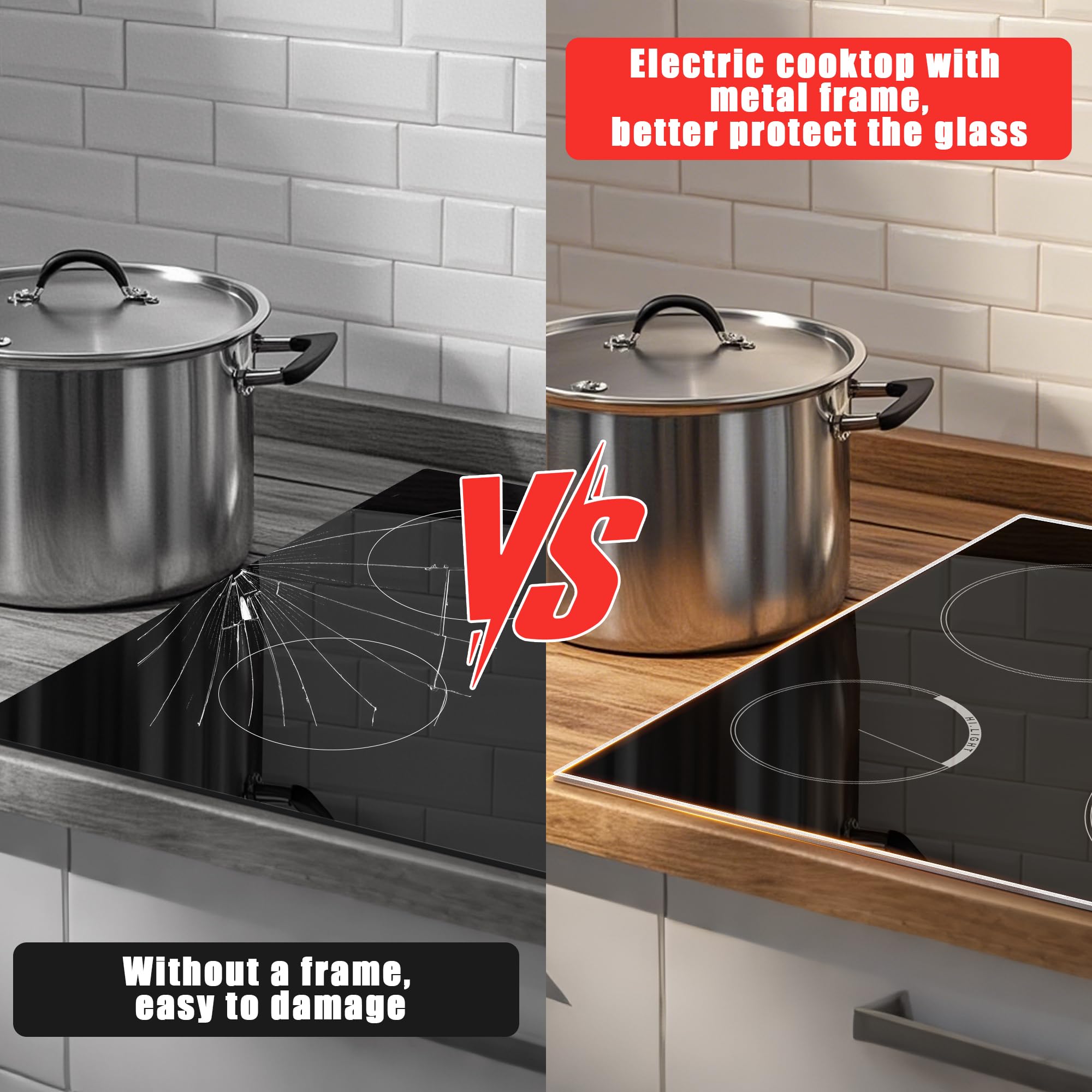 Electric Cooktop 30 Inch - 4 Burner Built-in Electrical Stovetop 7400W, 30 In Radiant Electric Stove with Glass Protection Metal Frame, Auto Shut Off Protection, 220-240V Hard Wired (No Plug)