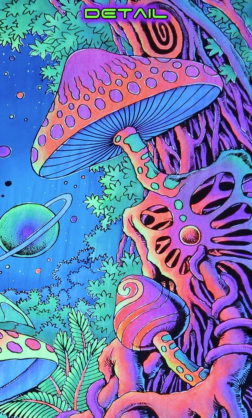Space Tribe Psychedelic Tapestry 'PSY Shroom' HandPainted and Silkscreen Batik WallHanging