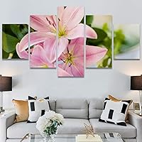 SIGNWIN 5 Panel Canvas Wall Art Pink Arrangement for Home Decorations Ready to Hang - 60
