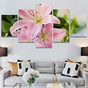 SIGNWIN 5 Panel Canvas Wall Art Pink Arrangement...
