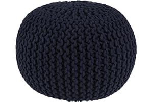 RIANGI Round Ottoman Pouf Footrest, Pouf Ottoman for Living Room, Boho Knit Cotton Poofy Ottoman, Pouf Ottoman Foot Rest Ideal for Bedroom Sitting, Farmhouse Couch Poufs for Living Room - Navy