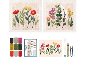 ORIGACH 2 Set Embroidery Punch Needle Kit with Frame, Wildflower Needle Punching Kit with Patterns, Threads, Tools & Instructions for Beginners & Adults, DIY Wall Hanging Decor