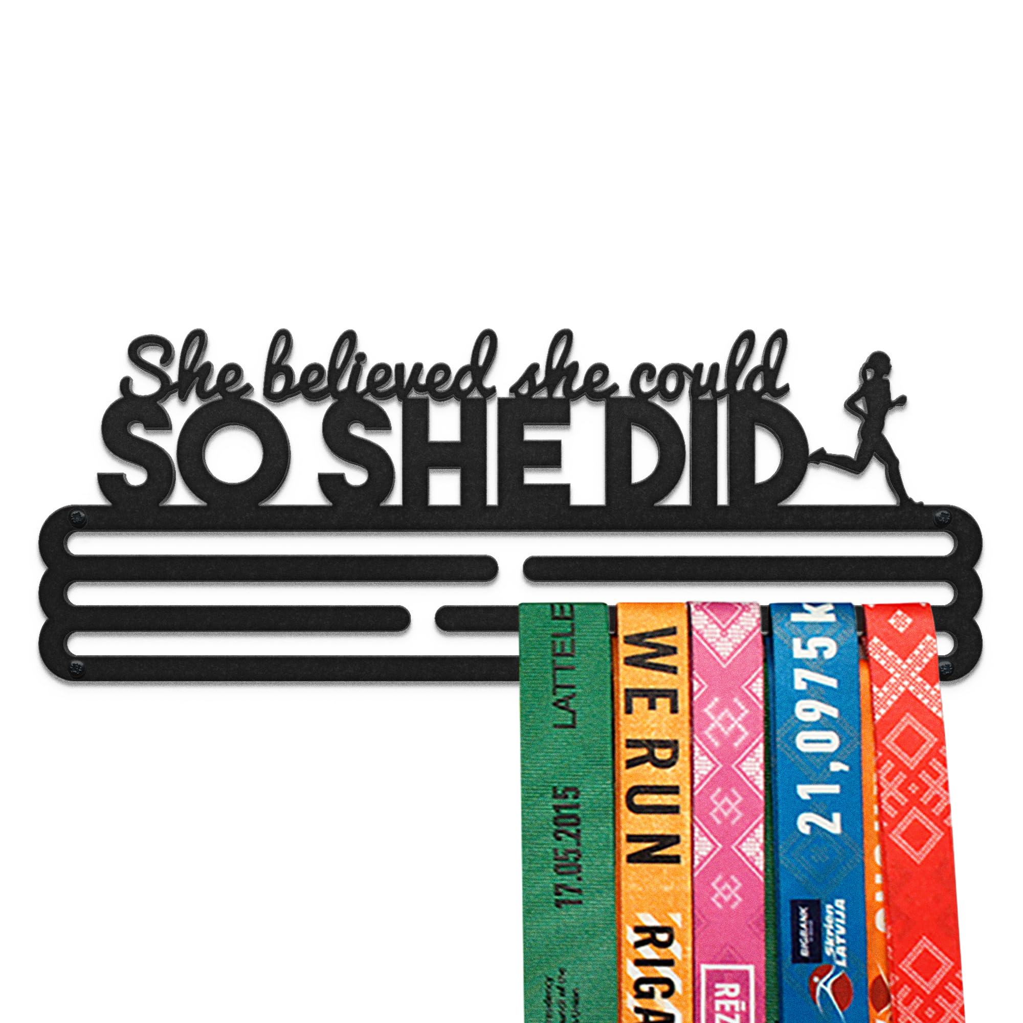 United Medals She Believed She Could So She Did Sport Medal Hanger Display | Matte Black Steel Medal holder | Awards display rack for up to 30 medals
