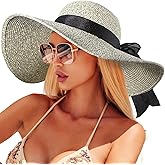 Beach Sun Hats for Women,Wide Brim Straw Hat Floppy Packable UPF 50+ UV Protection with for Summer