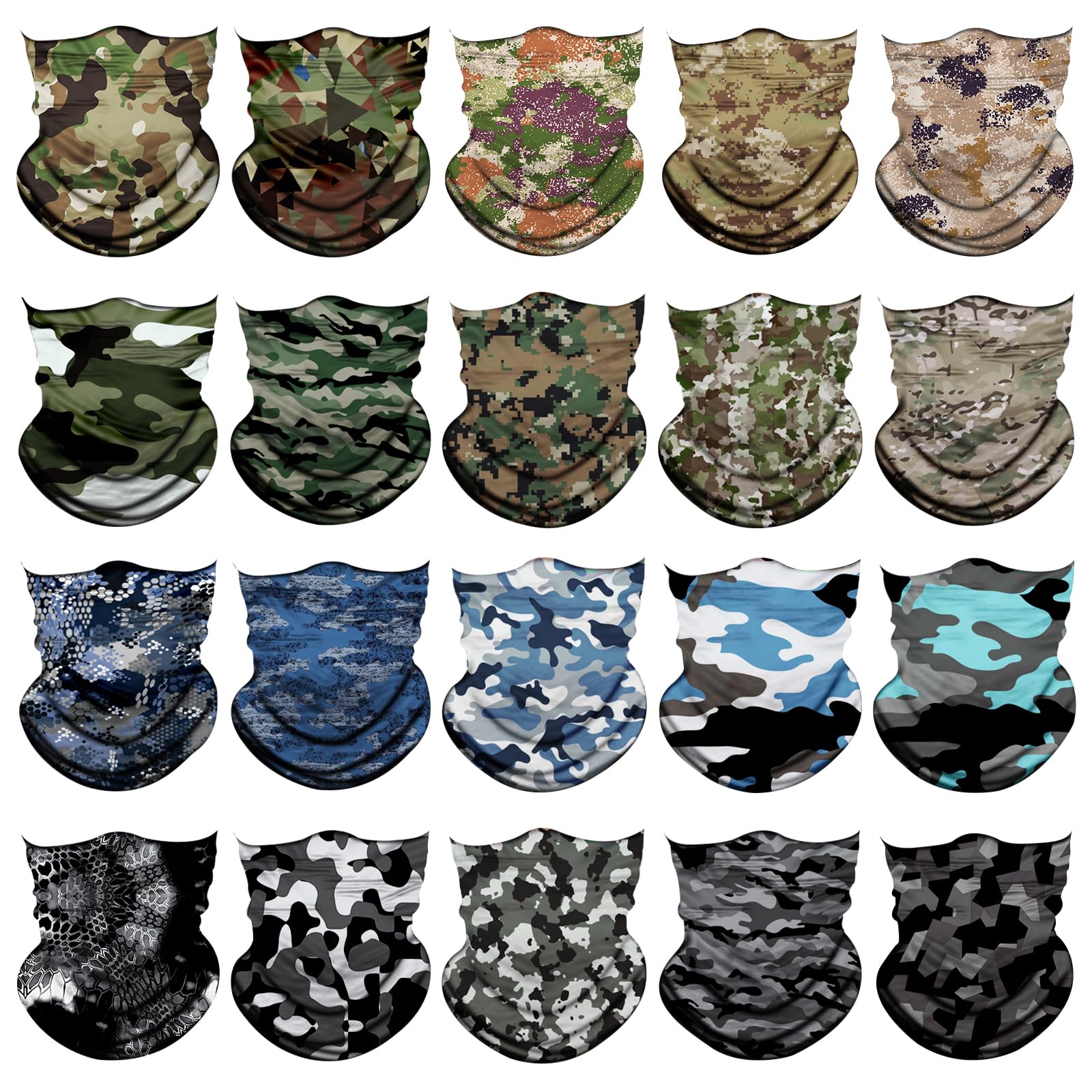 View 1 of 20pcs Cooling Neck Gaiter for Men Women Gator Face Mask Scart Cover Breathable Balaclava Bandana Sun Protection (Camo-1, One size)