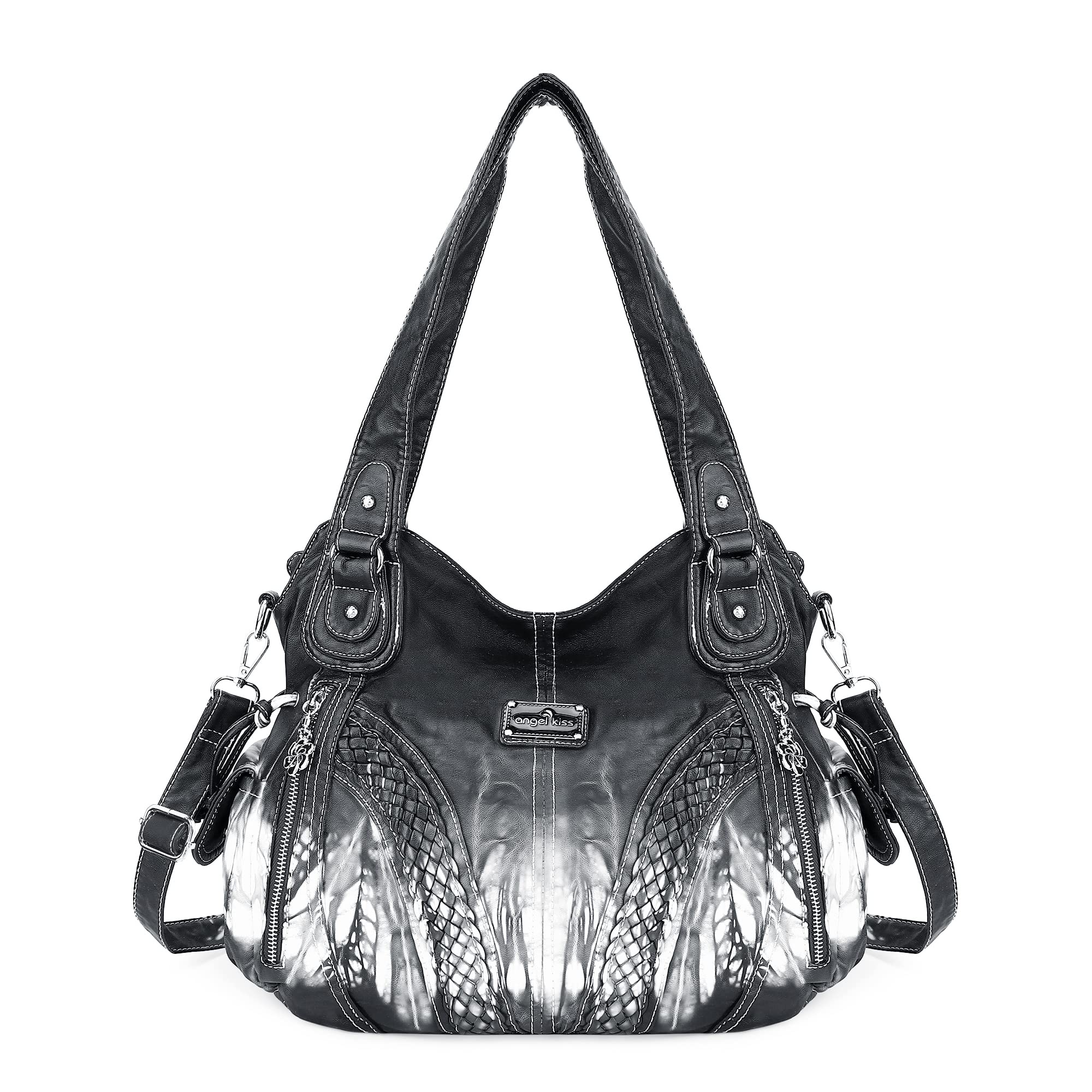 Photo 1 of Purses and Handbags Women Fashion Tote Bag Shoulder Bags Top Handle Satchel Purses Washed Synthetic Leather Handbag 2-tie-dyed Grey 13.8 * 4.7 * 11.8 inches