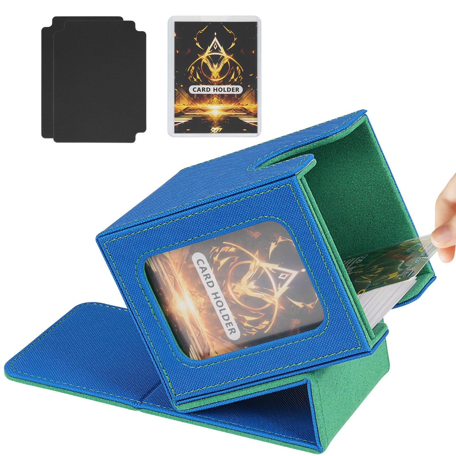 Jaffzora Deck Box for MTG Commander, Magnetic Card Display Case, TCG Card Storage Box, Holds 100 Double-Sleeved Cards, Blue&Green