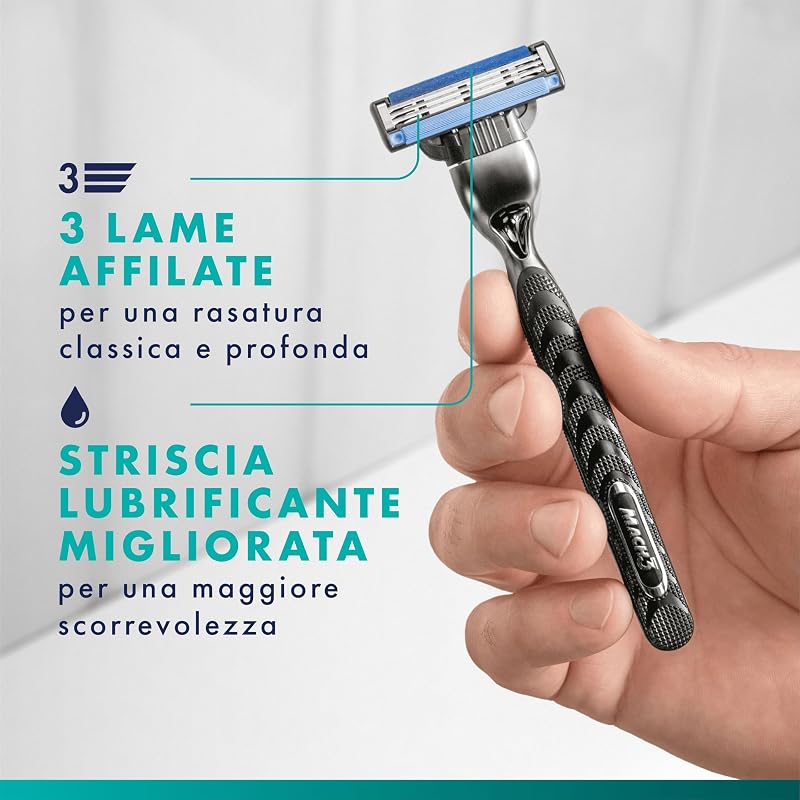 Mach3 Base 20 Lamette di Ricambio per Rasoio Barba Manuale, con Striscia Lubrificante una Scorrevolezza Fluida e Rivestimento della Lama Progettato Ridurre