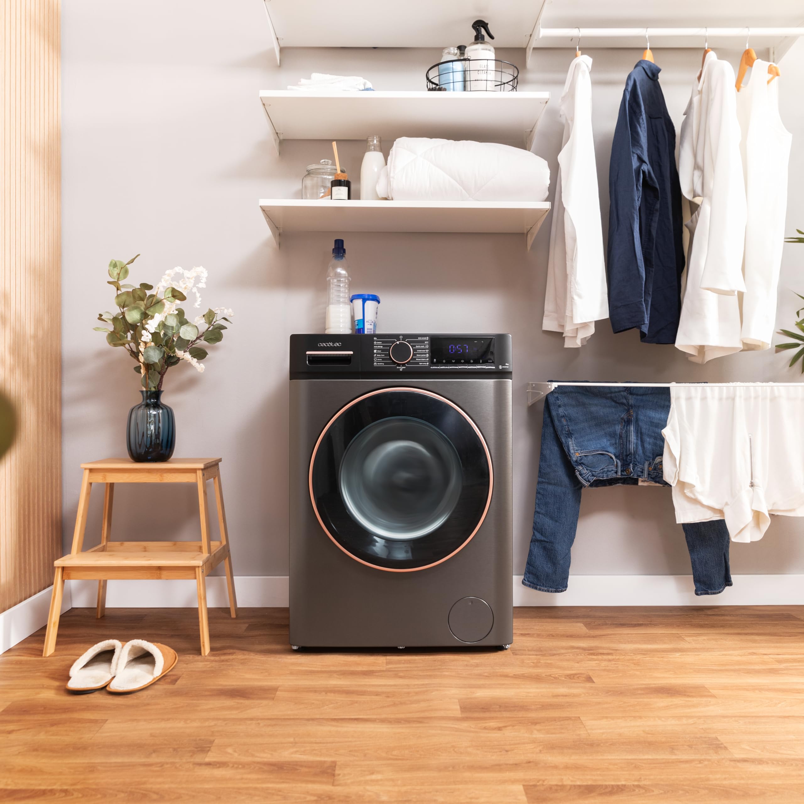 Cecotec Waschmaschine 8Kg Frontlader Bolero DressCode 8610 Inverter Steel A. 1400 U/min, Steam Max, Inverter Plus Motor, 15 Progr, OnSmart, Smooth Wash, Stop&Go, Antibakterielle Dichtung, Drum Clean 6