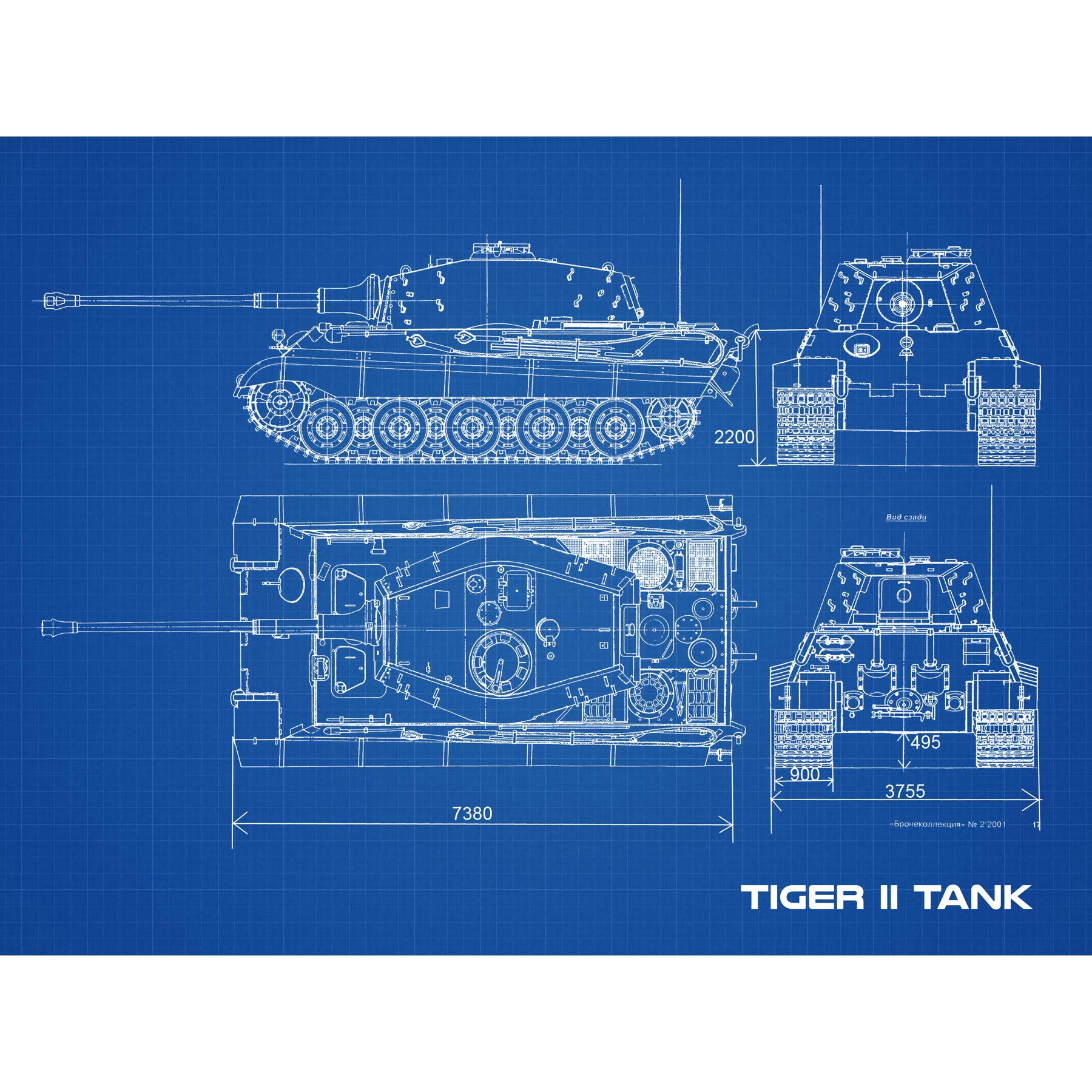 Artery8 Tiger II Panzerkampfwagen Heavy Tank Blueprint Plan Large Wall Art Poster Print Thick Paper 18X24 Inch
